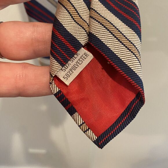 Vintage Silk Repp Tie Dawahare’s Of Kentucky Blue Red Striped Patriotic Colors - Picture 4 of 12